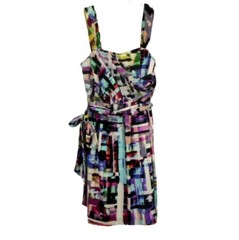Ali Ro 100% Silk Multicolor Abstract Print Sleeveless Belted Mini Dress sz 0