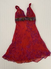 CINEMA DRESS Greece Silk Embellished Built In Bra Cocktail Dress Red Purple S 1