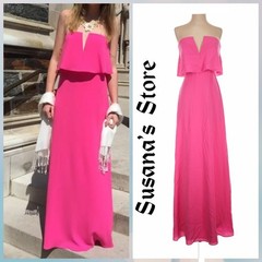 BCBGMAXAZRIA SIZE 2 Alyse Neon Pink Strapless Overlay Drape Maxi Dress