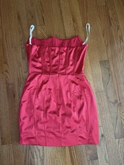 Superdown Zoe Strapless Satin Bodycon Mini Dress Red Size M