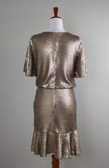 MONIQUE LHUILLIER ML $575 Gold Sequin Embellished Flounce Dress Size 4