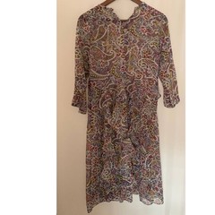 Custom Handmade Muted Paisley Sheer Ruffle Maxi Dress in Brown NWOT