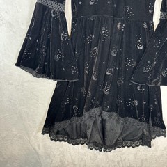 Spirit Dress Womens L Black Velvet Hooded Celestial Bell Sleeve Witch Gothic