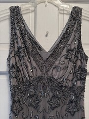 Pisarro Nights Gray Beaded & Sequined Long Gown Sleeveless V-Neck Tank Dress