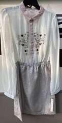 10 NWT Pretty Pink Gray studded embroidery Long Sleeve Button-up Shirt Dress