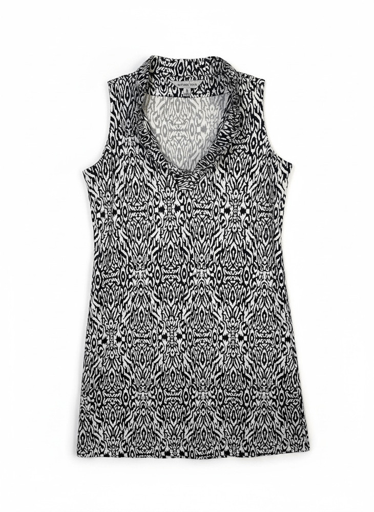 La Mer Luxe Sleeveless Patterned Dress Size Medium Navy Blue White Athletic Stre