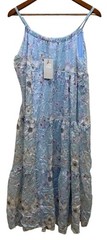 ELENA BALDI Dress Small Blue Lined Rope Silk Blend Paneled