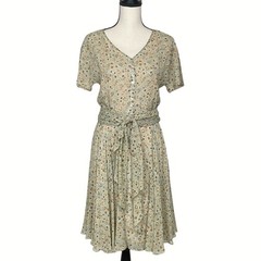 Vintage Dana Buchman 100% Silk Ditsy Floral Tie Waist Dress 8 Cottagecore Earthy