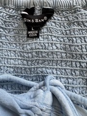 Sim & Sam Blue Smocked Babydoll Mini Dress – Square Neck Puff Sleeve Size L