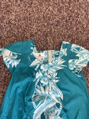 Hawaii Muumuu Medium House Dress Aloha Hawaiian Fashion Maxi Zip Teal VTG