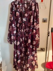 Forever 21 + floral burgundy see-through dress, size 3x, long sleeves
