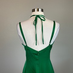 AQUA Green Cocktail Dress Satin Strappy Backless A-Line Midi Slip Size XL