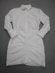 Mable Shirt Dress Womens Small White Ruched Long Sleeve Button Lined Collared