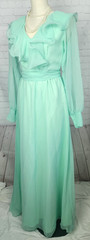 Vintage 60&rsquo;s 70&rsquo;s Maxi Dress Ruffle Waist Tie Prom Wedding Guest Formal MOD S