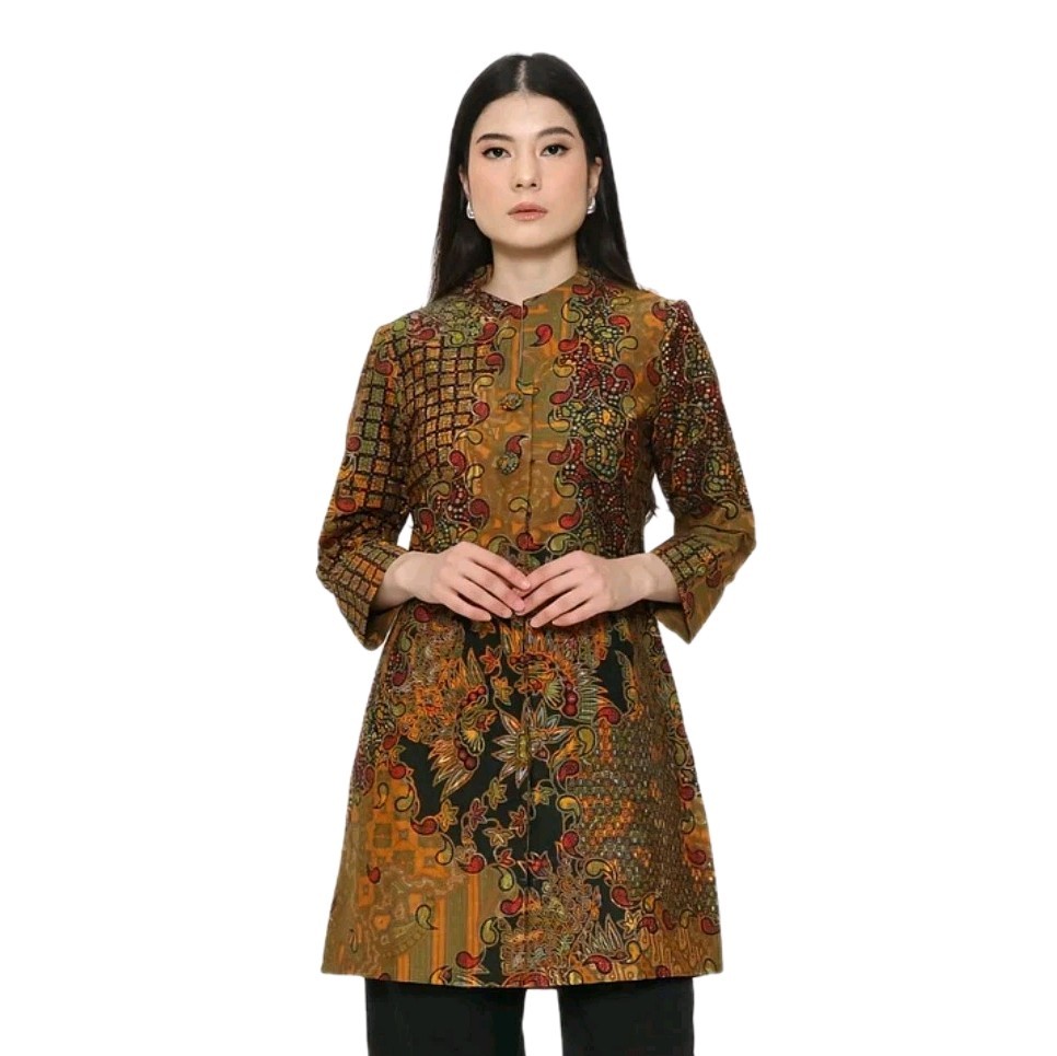 Kedu Batik Women&rsquo;s Batik Tunic, Yellow CASSANDRA Cotton, Formal Women&rsquo;s Tunic