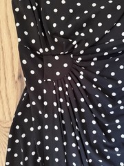 CONNECTED Black White Polka Side Ruched Wrap Boat Neck Knee Length Sheath – 6