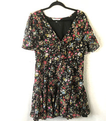 Ranna Gill Dress Womens Medium Black Floral Pleated Flutter Sleeve Boho Feminine