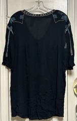 Wrangler Retro Western Boho Black Tunic Dress W/Aztec Inspired Embroidery Size M