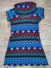 💙Ladies Blue Khaki Red PATTERN MICROFLEECE DRESS with COWL NECK UK Size 10-12💙