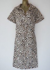 JD WILLIAMS LEOPARD PRINT SHIRT DRESS SIZE 14 POCKETS ANIMAL NOTCH NECK
