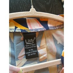 Lildy Split V-Neck Pleated Dress Tropical Floral Navy Orange Pink L-XL Pocketed