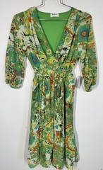 NWT Kindred Anthropologie Green Paisley Pleated V Neck Long Sleeve Midi Dress S