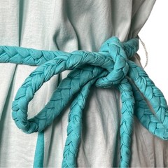 RHODE Women&rsquo;s Size M Eggshell Blue Sleeveless Rope Tie Belt Pleated Mini Dress