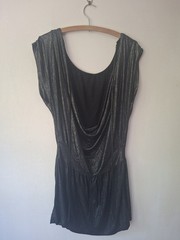 Katherine Hamnett. WAomens Lurex Low Back Dress UK 8/10 Black/ Silver 80&rsquo;s 90&rsquo;s