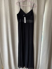 BCBGeneration Black Pleated V-Neck Maxi Dress 12 Adjustable Spaghetti Straps