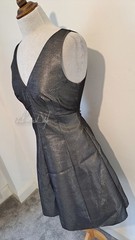 OASIS – Silver Metallic Striped Structured Fit & Flare Dress – Size 12 BNWT