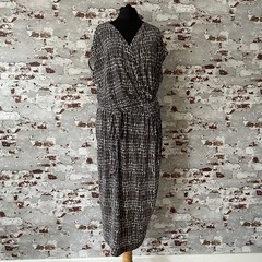 Fenn Wright Manson White & Brown Print Belted Dress Size 16 See Pictures