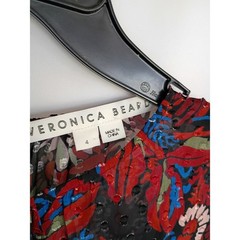 Veronica Beard Floral Ruched Silk Blend Midi Dress Black Red Blue Size 4