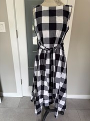 Ann Taylor Factory Black White Gingham Check Belted Midi Dress Women Size M