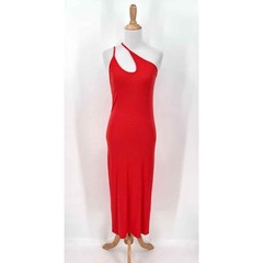 Enza Costa Midi Dress Women Medium Red Asymmetric Cutout Ribbed Silk Knit Tank