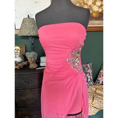 Deb Coral Pink Shimmer High-Low Strapless Rhinestone Prom Dress Size S