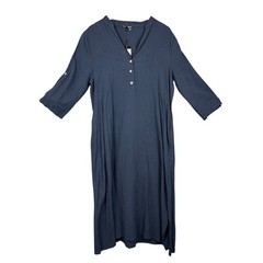 Francesca Bettini Dress Womens L Navy Linen Cotton Midi Made in Italy Lagenlook