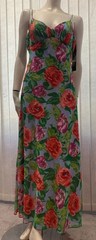 Rimini Womens Long Multi- Color Floral Print Dress Spaghetti Strap W/ Beads 10