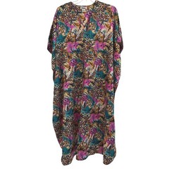 Winlar Vtg Kaftan Lounger Pink Teal Leopard Print Maxi Dress One Size Fits Most