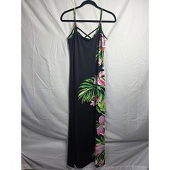Jean-Pierre Klifa Paris Tropical Floral Maxi Dress Black Pink Green Medium