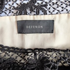 DEFENON Silk Cotton Black Lace Floral Embroidered Short Dress M Cap Sleeve