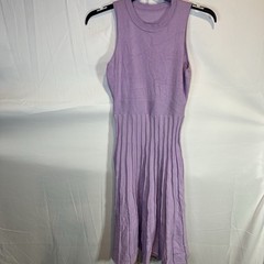 Purple Stretch Knit Sweater Dress Small Light Sleeveless Pleated Preppy Girly