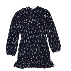 LUCCA Navy Blue Floral Fit Flare Long Sleeve Open back Ruffled Hem Dress Sz S