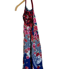 Farm Rio Womens Rope Halter Dress Multi Blue Size S/M Halter Hook Resortwear