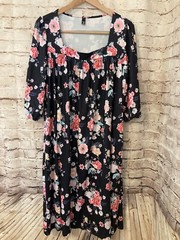 Blogger Love Nap Dress Womens Large Black Floral Midi Half Sleeve Stretch Flowy