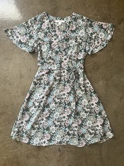 Womens MONTEAU Los Angeles Floral Green Faux Wrap Ruffle Dress, S, Free Shipping