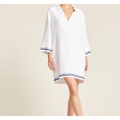 Travata Lucca Linen Shift Dress in White with Ric Rac Trim
