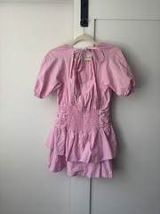 Pink Smocked Puff Half Sleeve Mini Dress Ruffle Back Tie Solid Size M