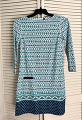 NWT Cabana Life Cottage Coastal Aqua and Navy Patterned Dress Size Small