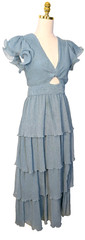 ASTR The Label M/L NWOT Emporia Tiered Aqua Midi Dress Dramatic Front Slit