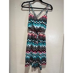 Bebeop Womens Chevron High Low Dress Multicolor Teal Pink Black White Size M